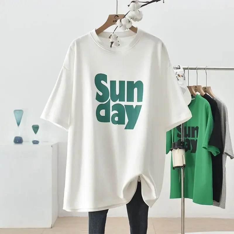 Plus Size Plus Size Women's Korean Style Loose Fit T-Shirt Semi-Slimming Slim Fit Short Sleeve Summer Tops Large Size Clothing