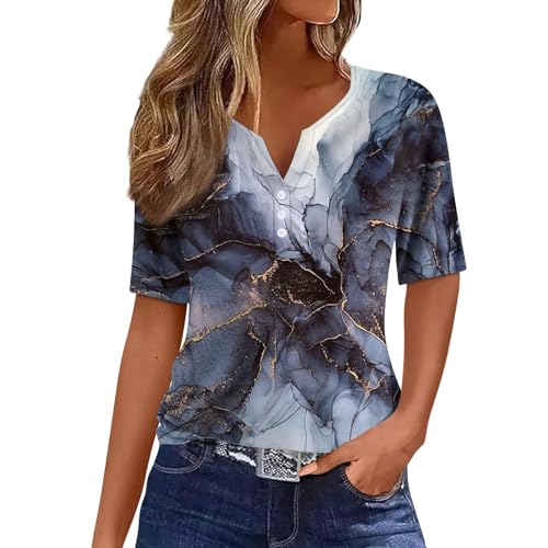 Plus Size Blouses for Women Plus Size Shirts for Curvy Women Casual Clothes for Women Women'S Casual Tops Nye Outfits for Women V Neck Blouses for Women Short Sleeve Cotton Blue XL