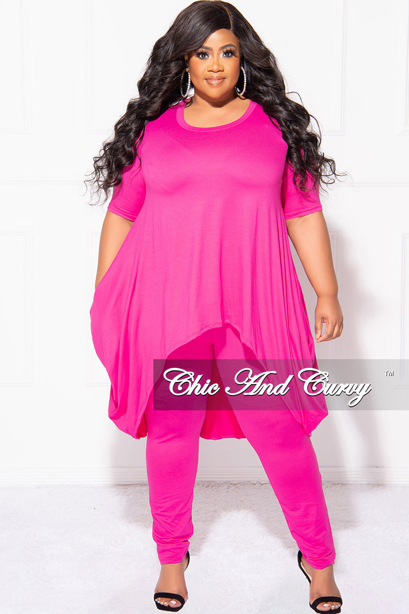 Final Sale Plus Size 2pc Short Sleeve High Low Top And Leggings Set In Magenta