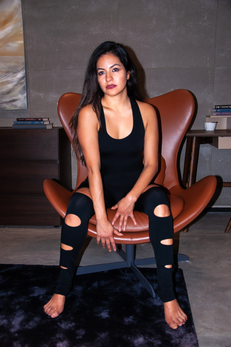 Basic Black Form-fitting Unitard Bodysuit