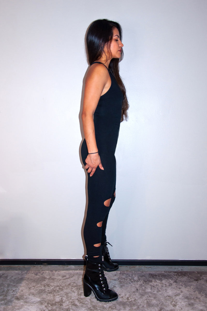 Basic Black Form-fitting Unitard Bodysuit