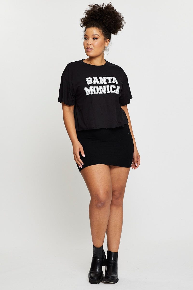 Black Crop T-shirt Santa Monica Short Sleeve Semi