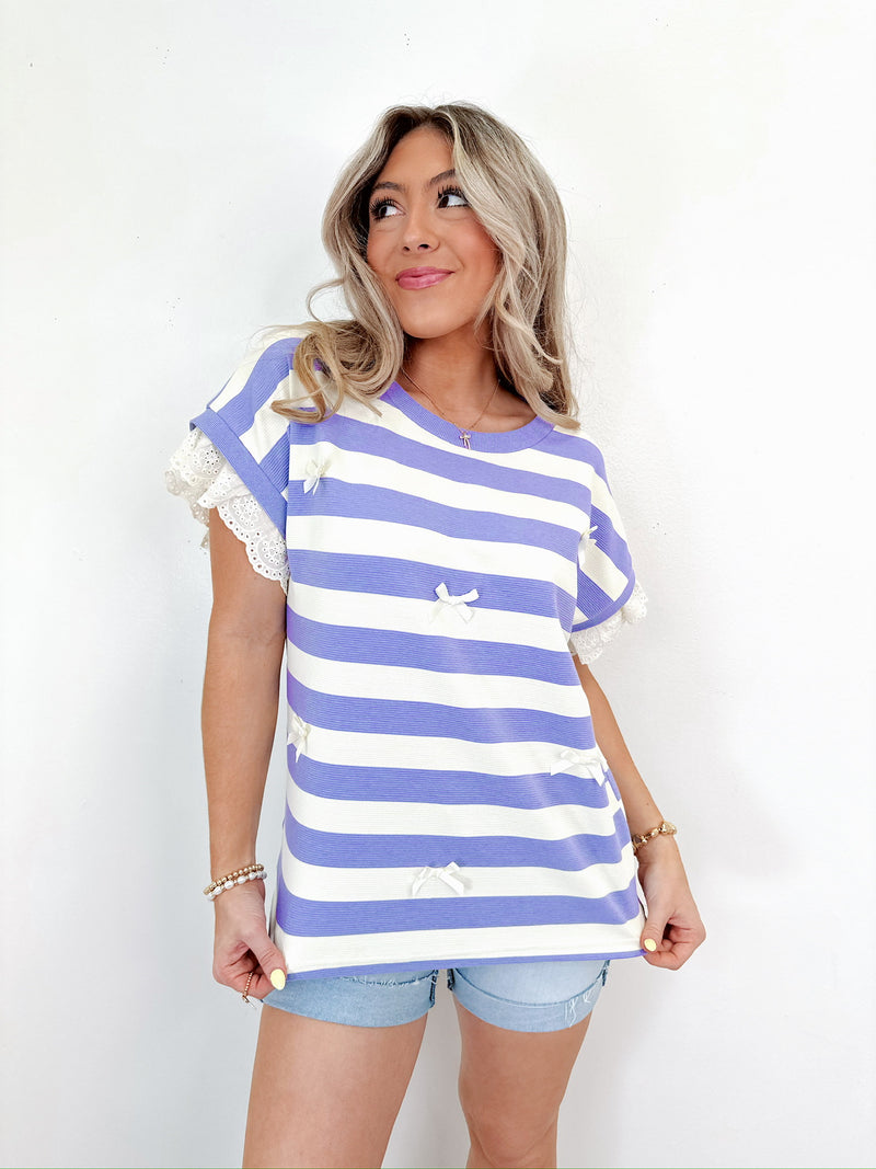 Emma Striped Bow Embellished Top - Lavender
