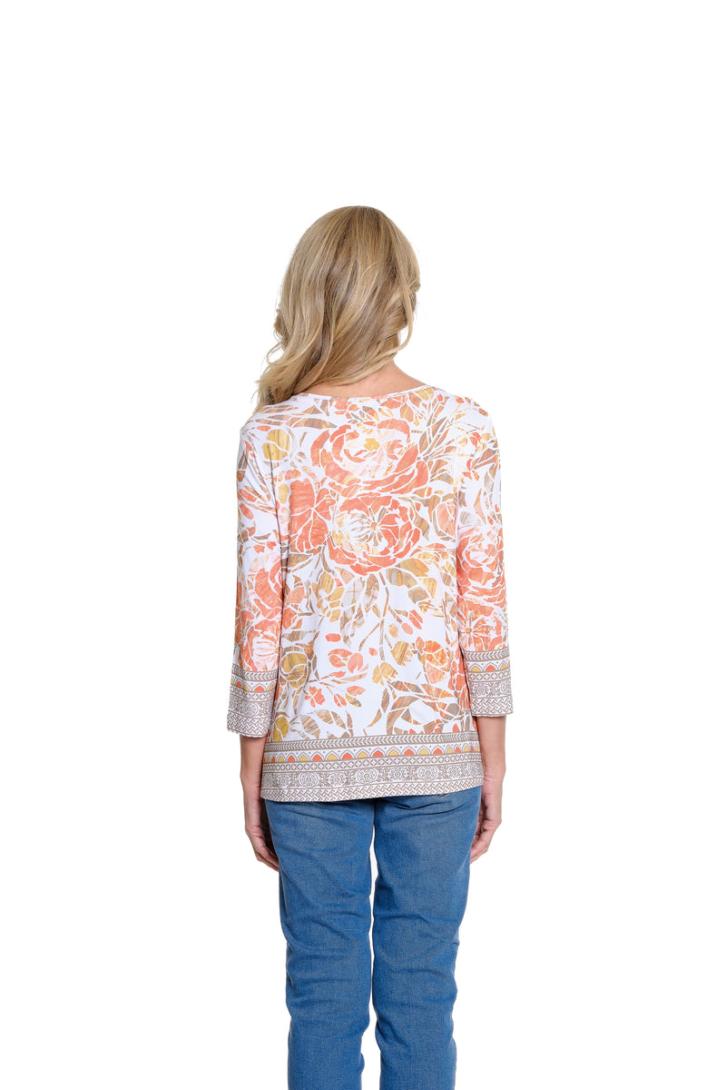 Embellished Border Print Scoop Neck Top - Plus - Multi