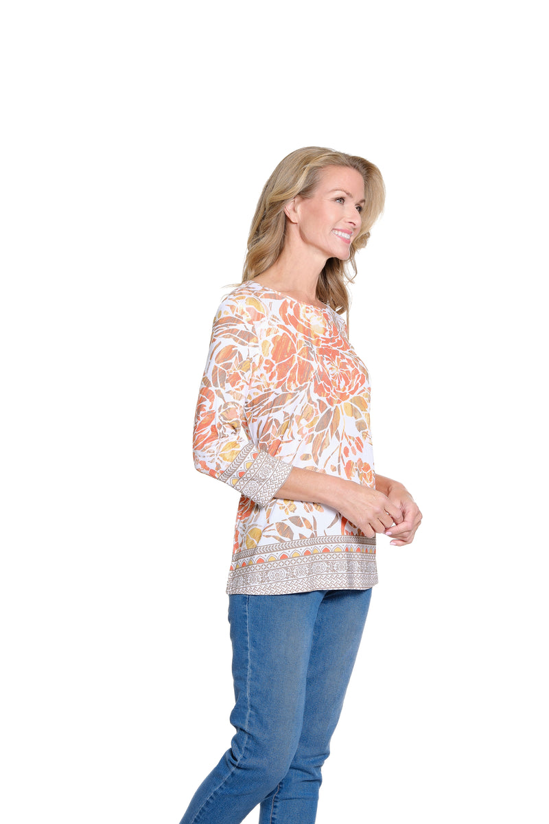 Embellished Border Print Scoop Neck Top - Plus - Multi