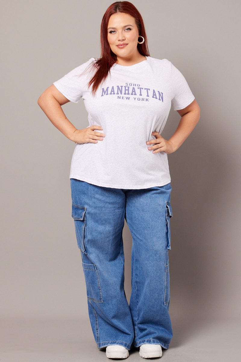 Grey Graphic T-shirt Short Sleeve Crew Neck
