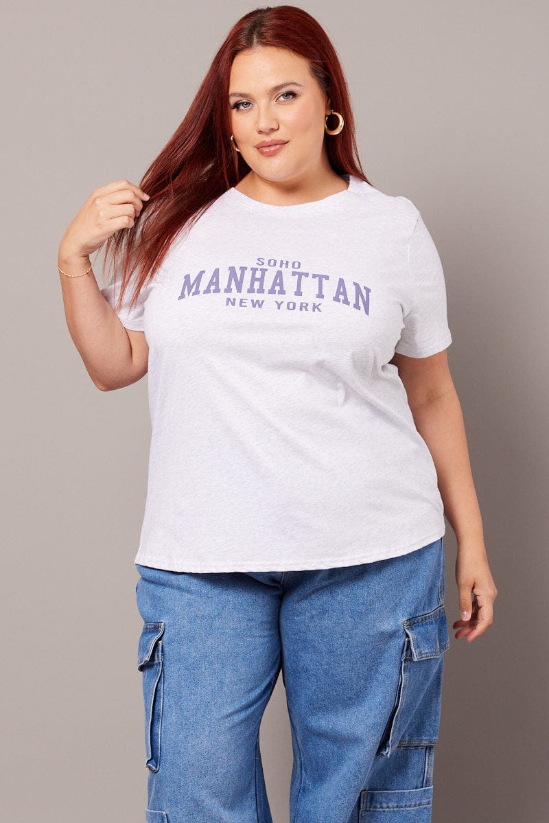 Grey Graphic T-shirt Short Sleeve Crew Neck