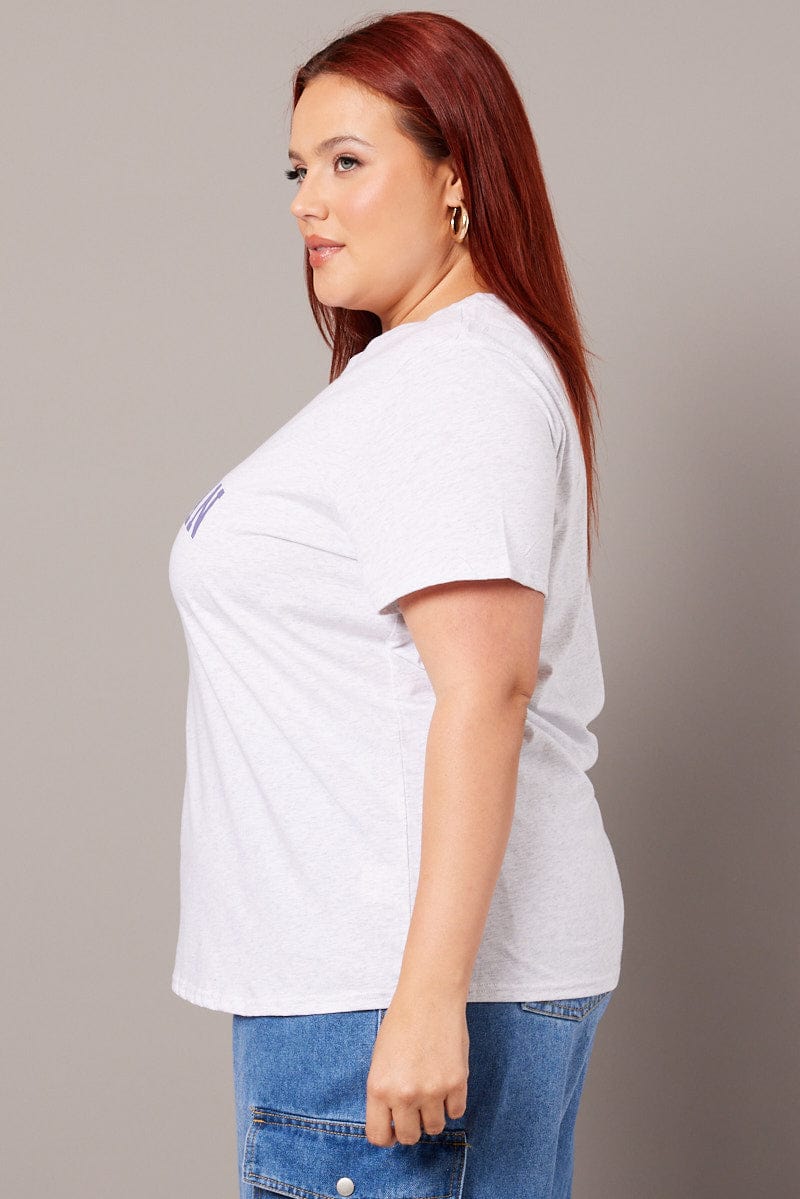 Grey Graphic T-shirt Short Sleeve Crew Neck