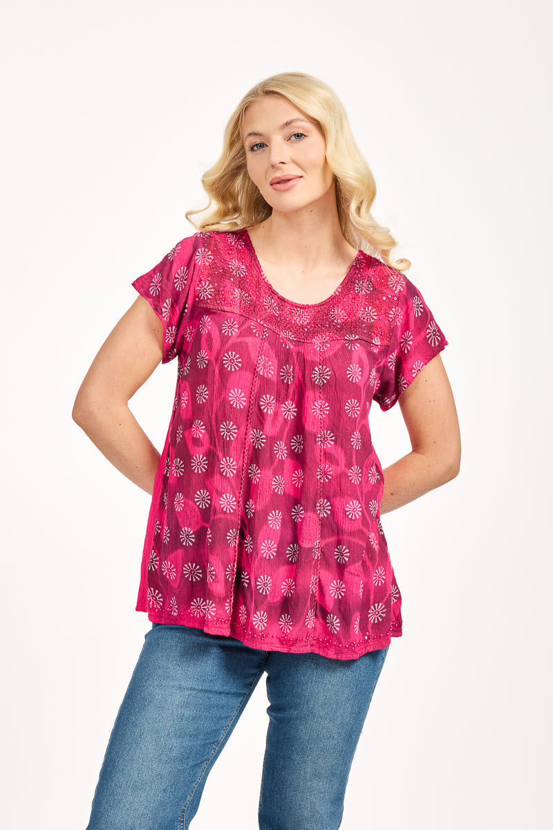 Batik Leaf Printed Embellished Top
