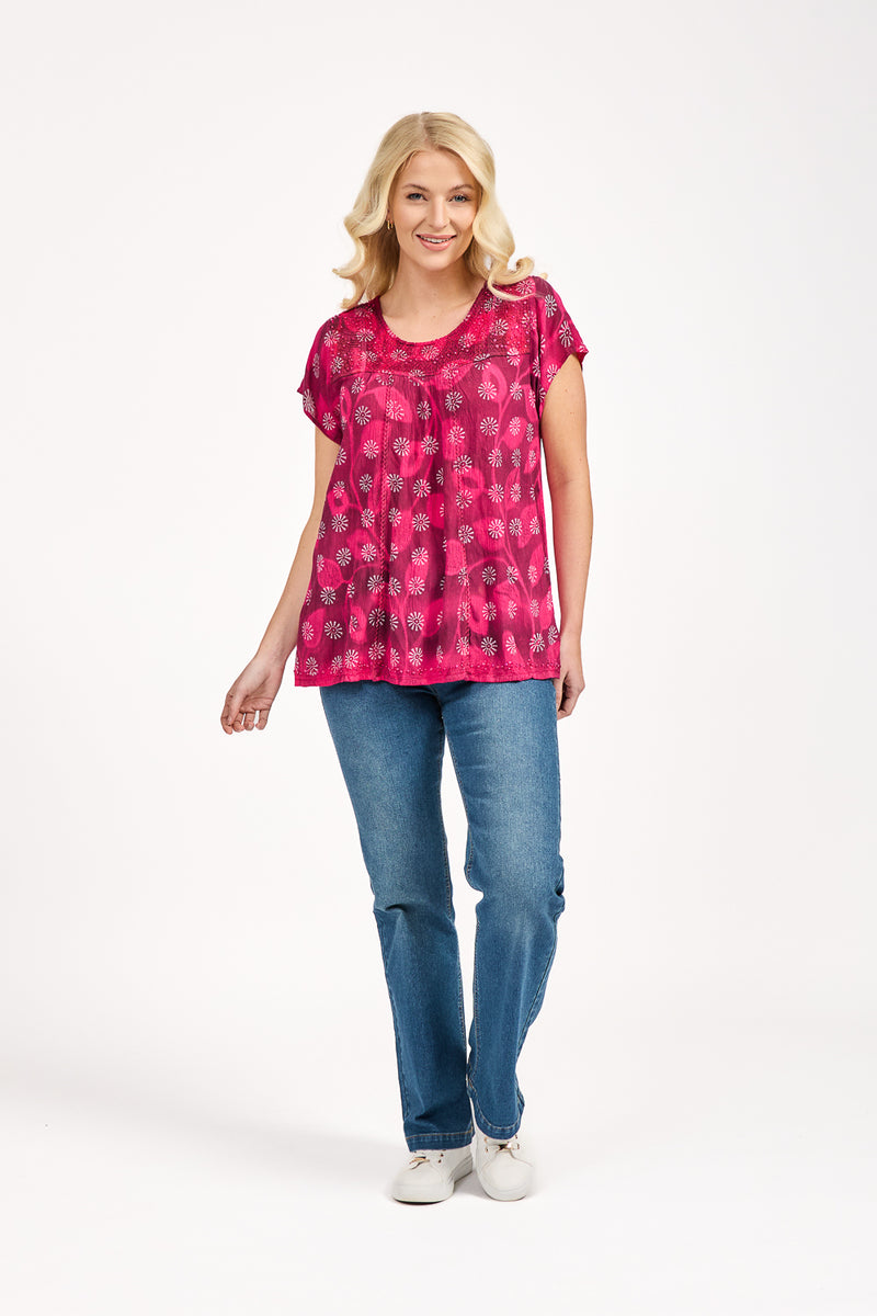 Batik Leaf Printed Embellished Top