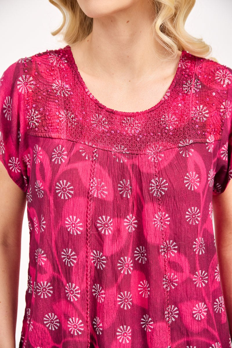 Batik Leaf Printed Embellished Top