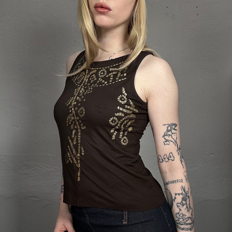 Vintage 90’s Indie Brown Embellished Sleeveless Top (M)