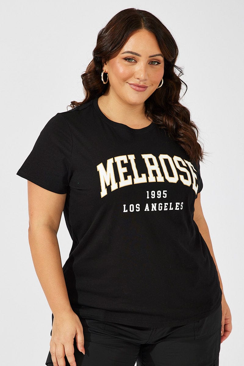 Black Graphic T-shirt Short Sleeve Crew Neck