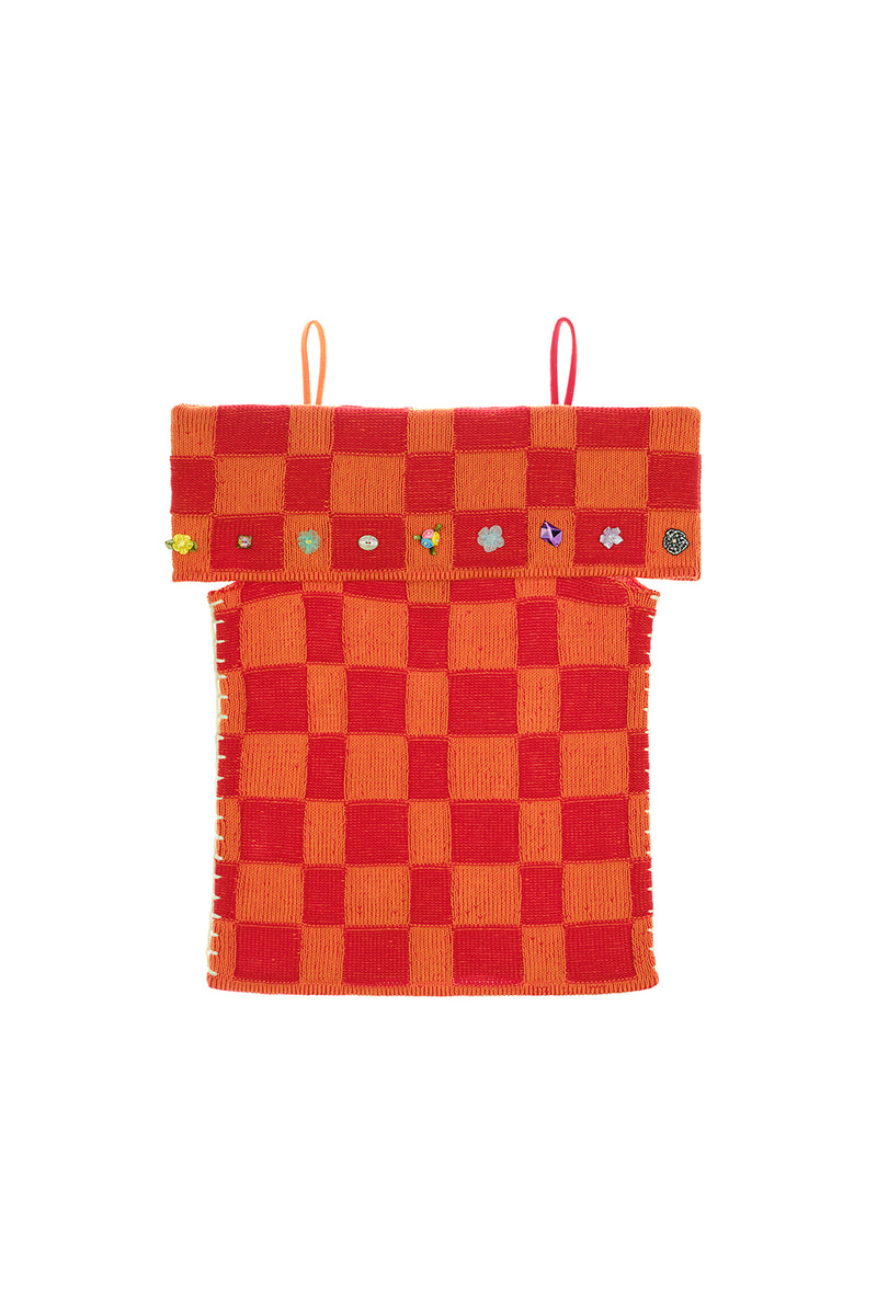 Embellished Check Off Shoulder Top