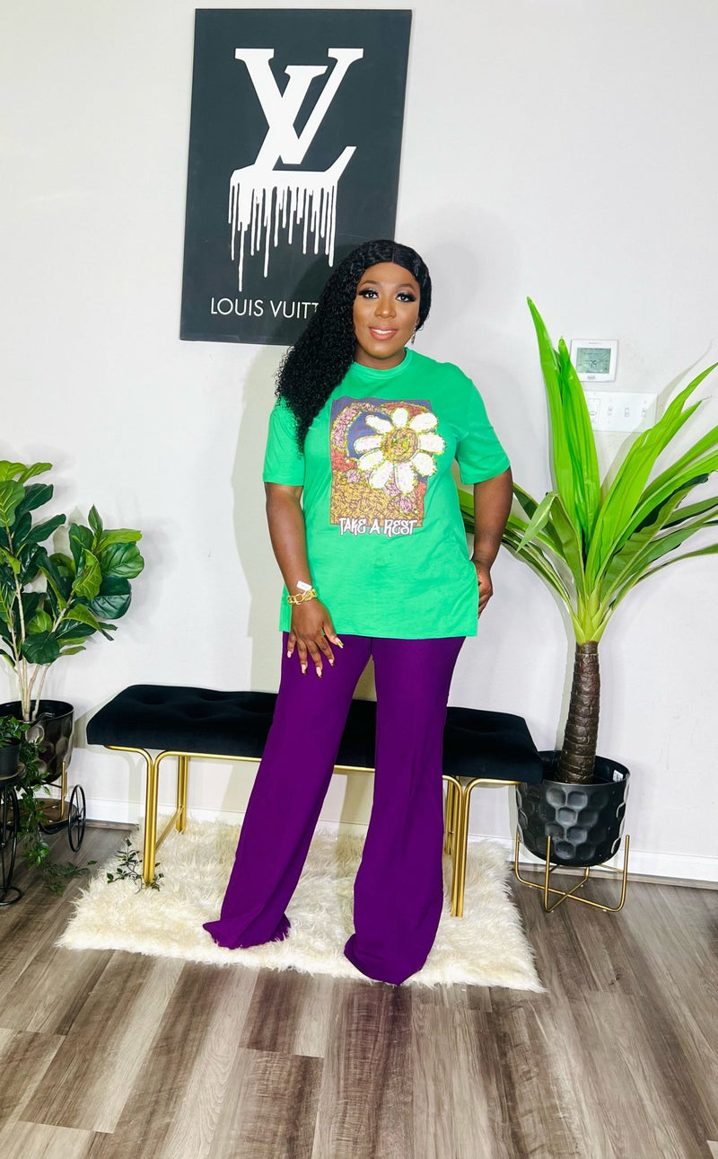 TANIA FLOWER EMBELLISHED GREEN TEESHIRT TOP