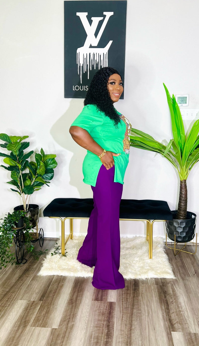 TANIA FLOWER EMBELLISHED GREEN TEESHIRT TOP