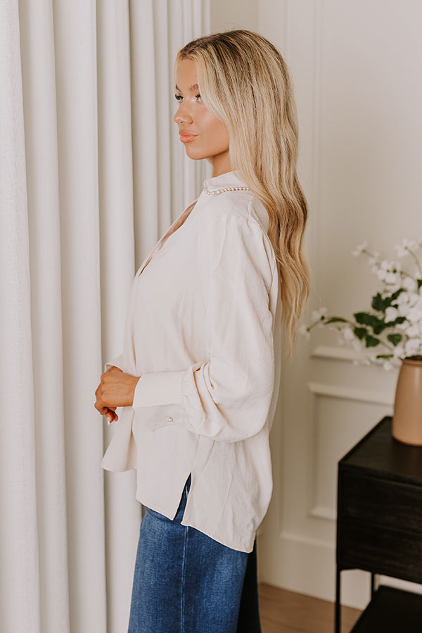 Luxe Lifestyle Pearl Embellished Top in Cream