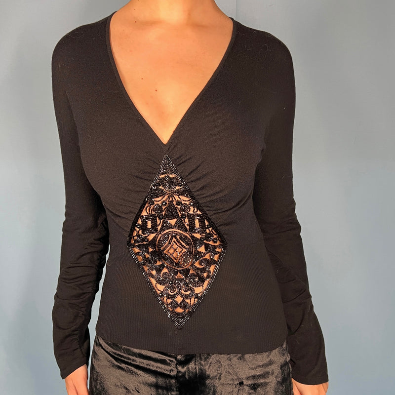 Valentino Embellished Cut Out Knitted Sweater Top