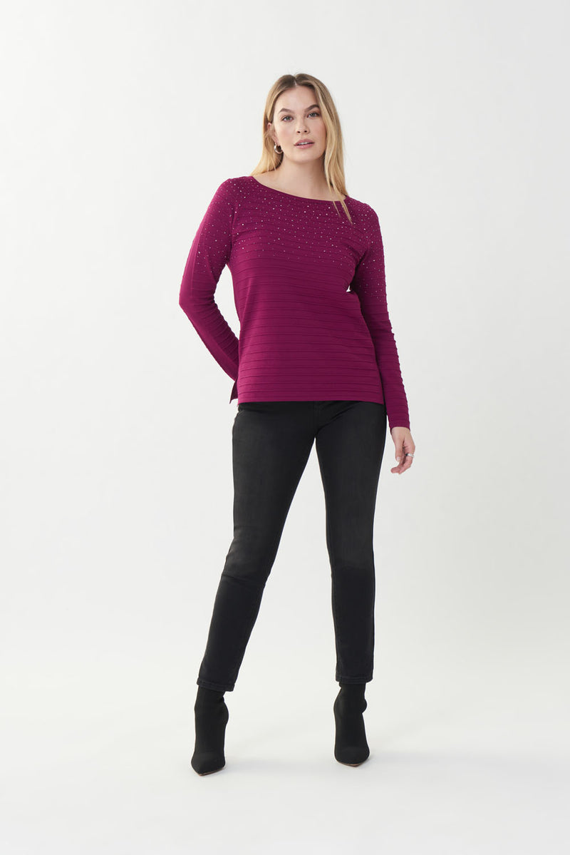 Joseph Ribkoff Embellished Vineyard Knit Top Style 223955