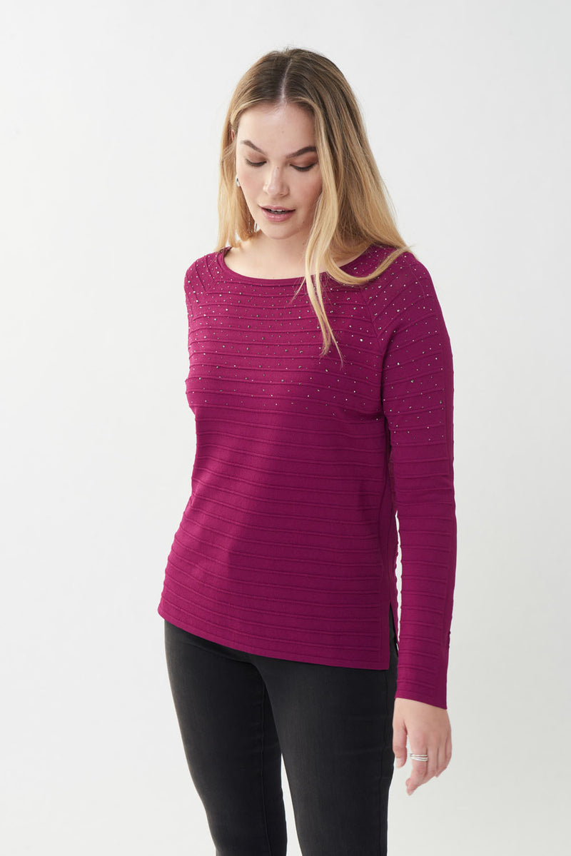 Joseph Ribkoff Embellished Vineyard Knit Top Style 223955