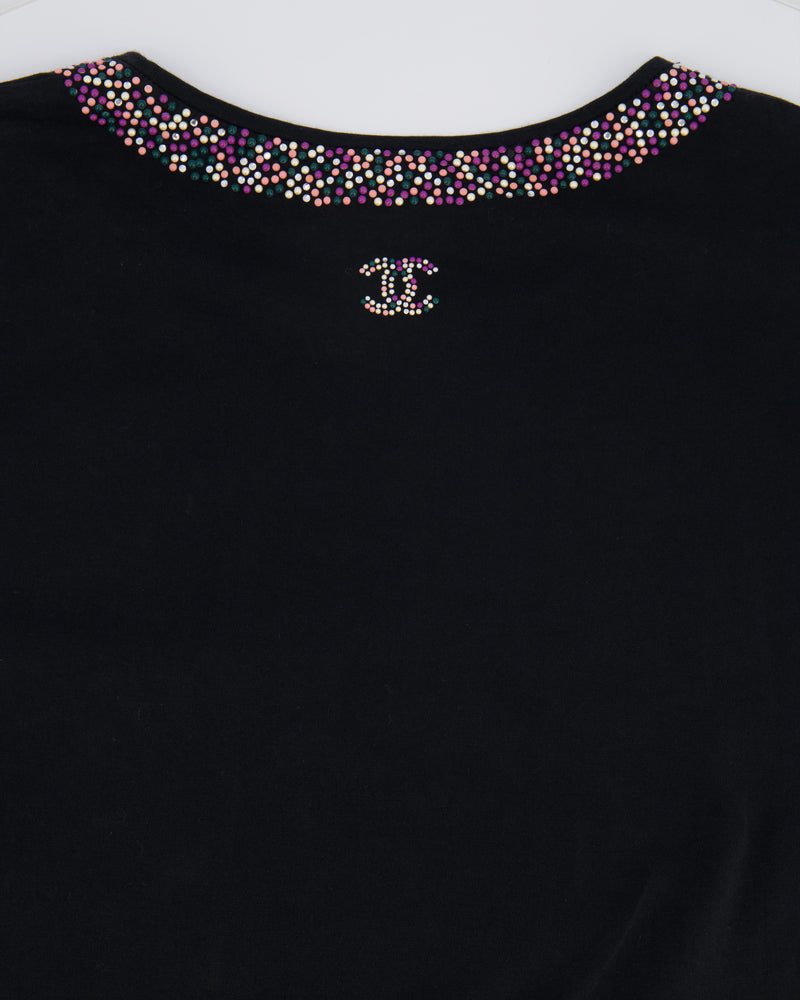 *FIRE PRICE* Chanel Black Top with Collar Embellishment and CC Logo Detail Size FR 38 (UK 10)