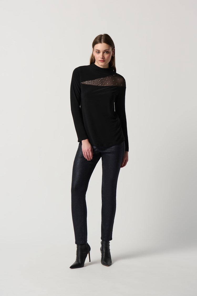 Joseph Ribkoff Silky Knit Top With Embellished Mesh insert #234250