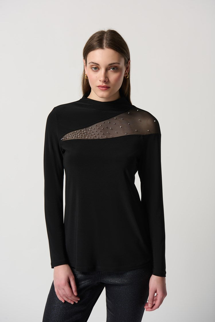 Joseph Ribkoff Silky Knit Top With Embellished Mesh insert #234250