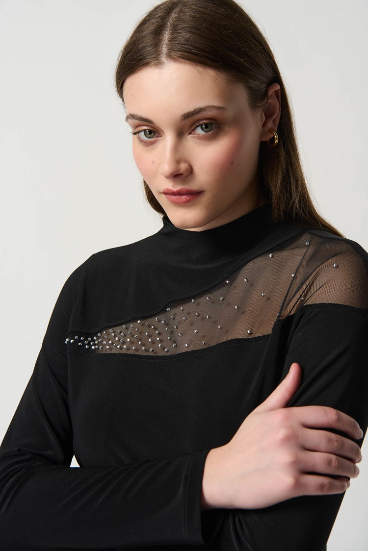 Joseph Ribkoff Silky Knit Top With Embellished Mesh insert #234250