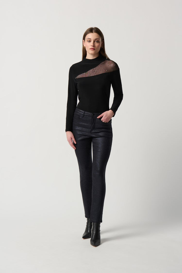 Joseph Ribkoff Silky Knit Top With Embellished Mesh insert #234250