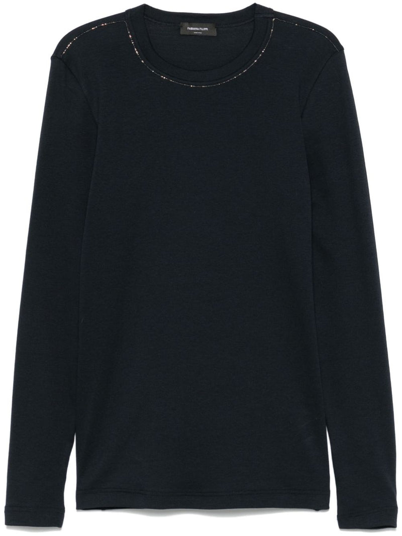 Fabiana Filippi Blue Crewneck Embellished Top