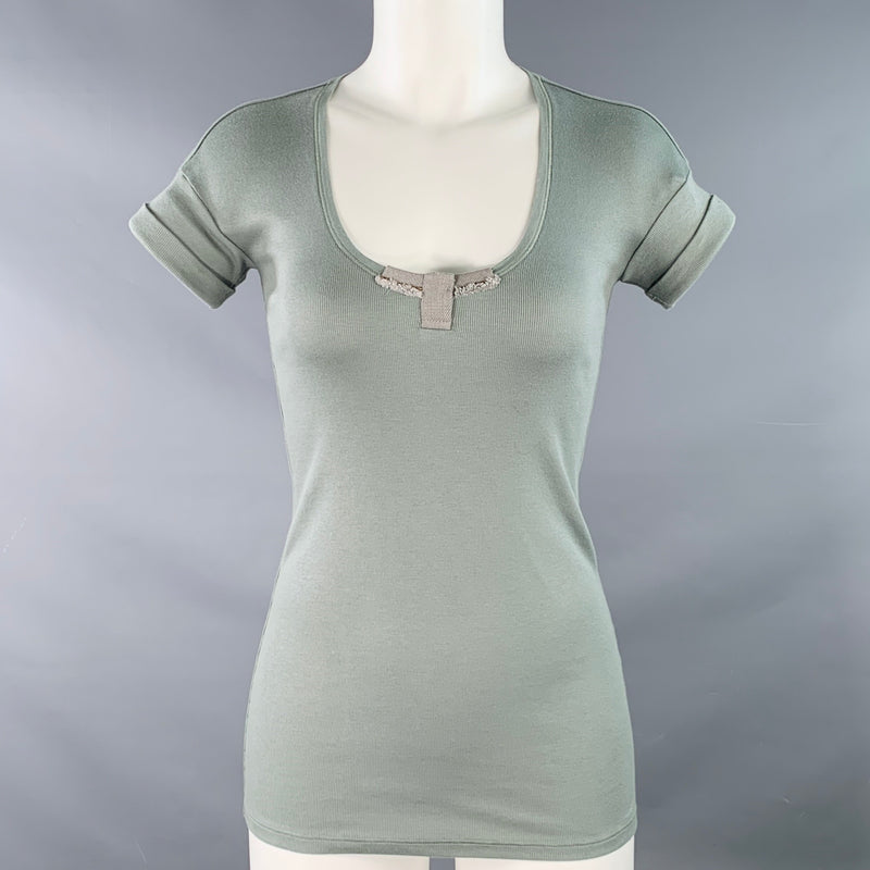 RIVAMONTI Size S Green Sage Cotton Blend Embellishment Short Sleeve Casual Top