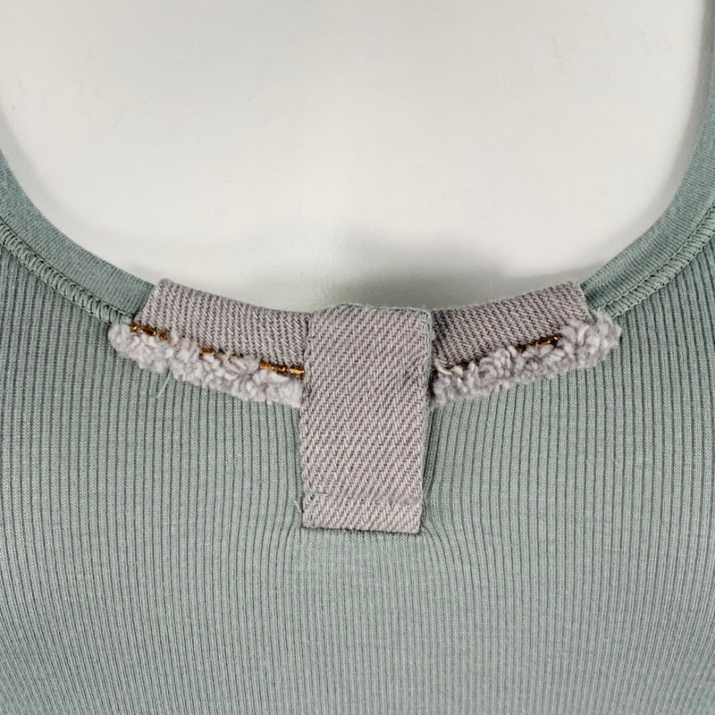 RIVAMONTI Size S Green Sage Cotton Blend Embellishment Short Sleeve Casual Top