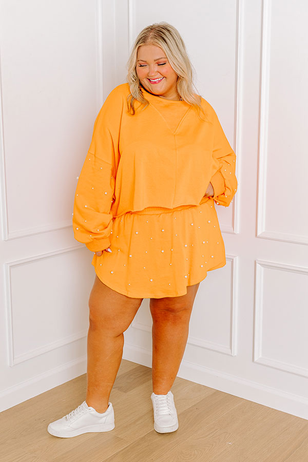 Sideline Chic Pearl Embellished Crop Sweatshirt in Orange Curves