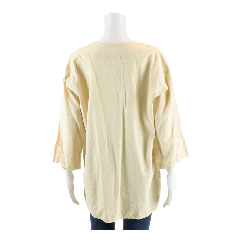 ELISA Boho Hippy Embellishment Cream 3/4 Sleeve Tunic Top Womens L