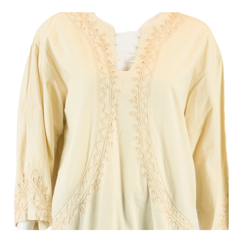 ELISA Boho Hippy Embellishment Cream 3/4 Sleeve Tunic Top Womens L