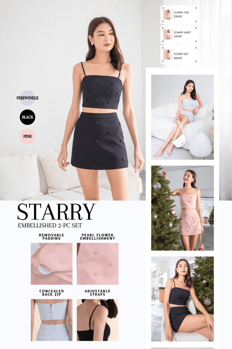 STARRY EMBELLISHED TOP IN PERIWINKLE