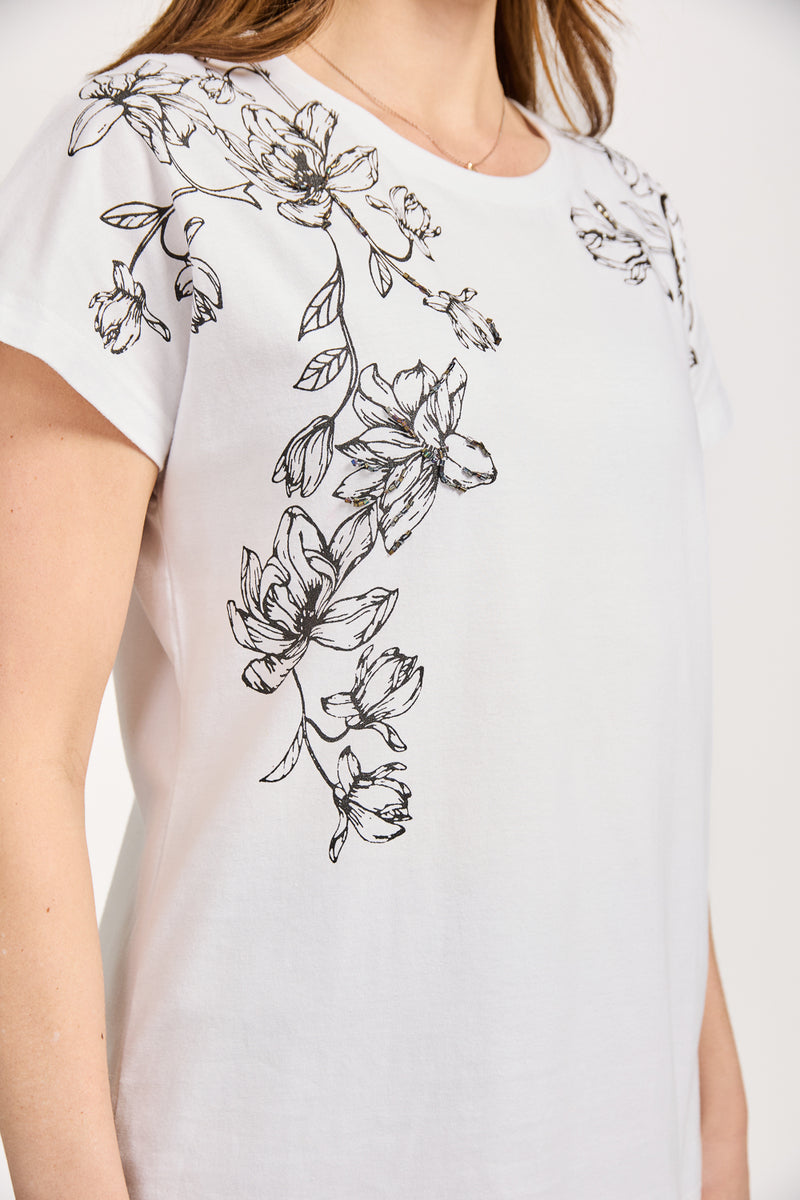 Embellished Glitter Leaf Print Top