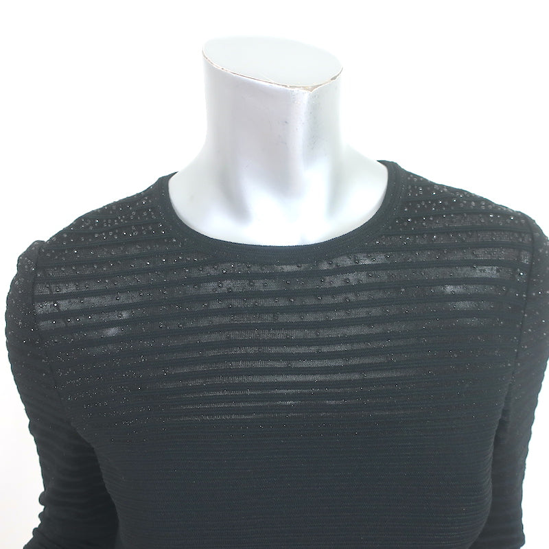 St. John Crystal-Embellished Long Sleeve Top Black Degrade Knit Size Small NEW