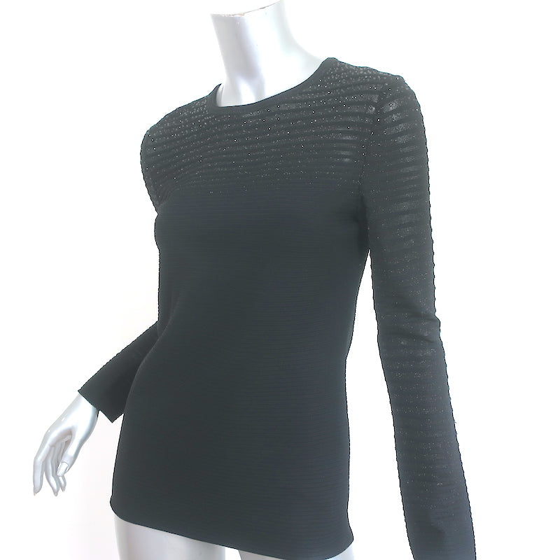 St. John Crystal-Embellished Long Sleeve Top Black Degrade Knit Size Small NEW