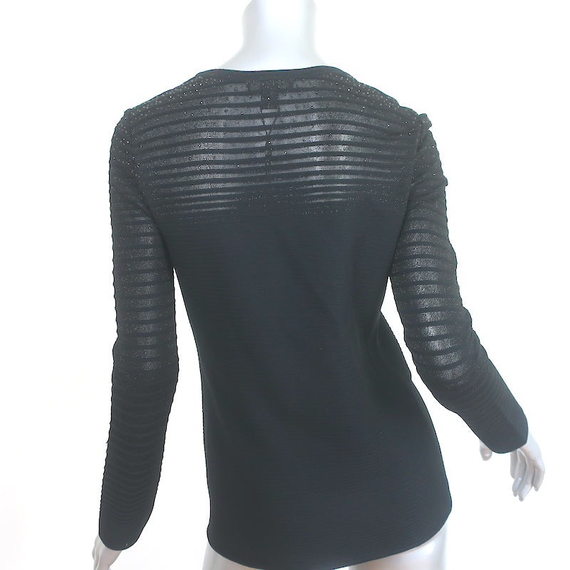 St. John Crystal-Embellished Long Sleeve Top Black Degrade Knit Size Small NEW
