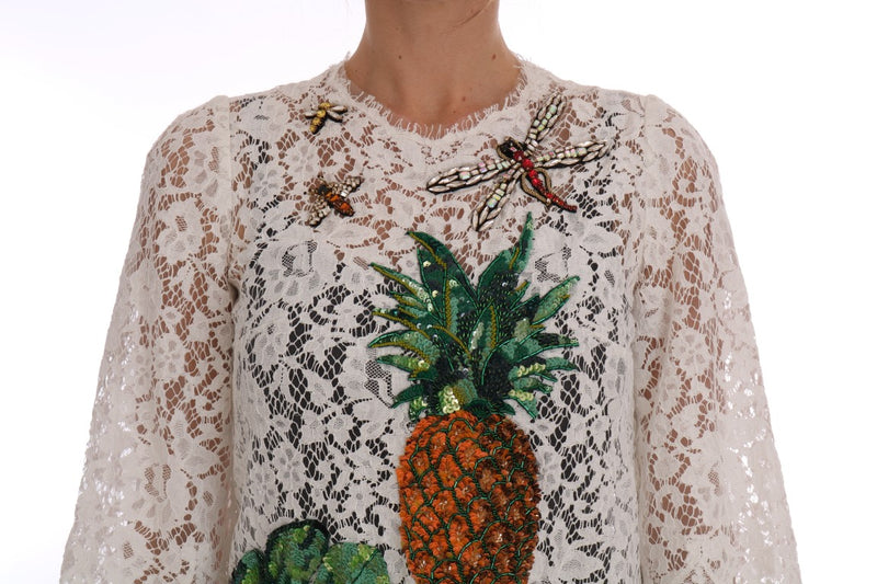 Dolce & Gabbana Elegant White Lace Embellished Mini Women's Blouse