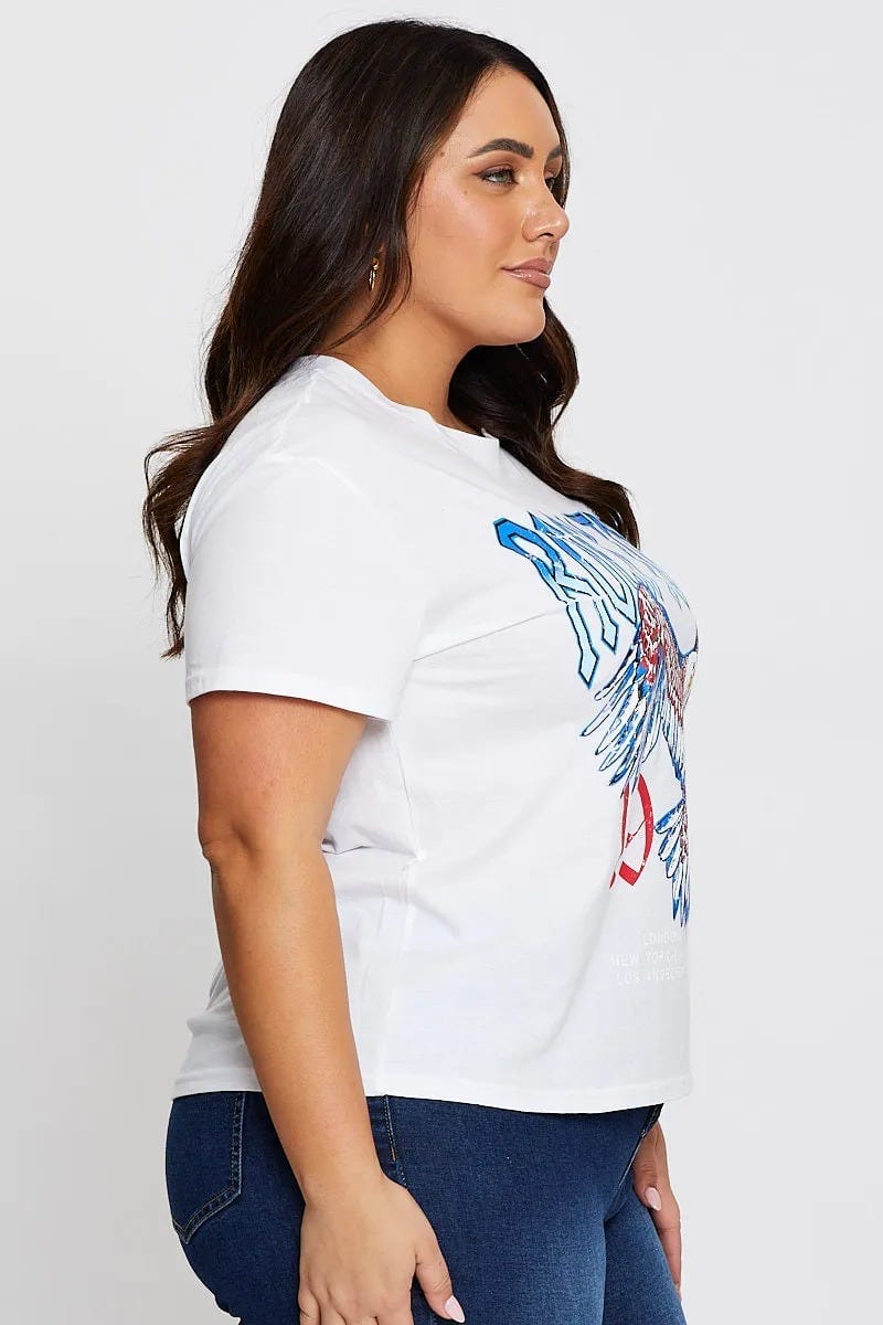 White Graphic T-shirt Rock Tour Crew Neck Short Sleeve