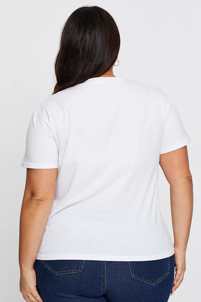 White Graphic T-shirt Rock Tour Crew Neck Short Sleeve