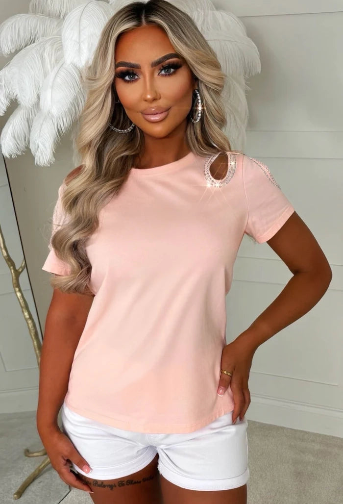 Love And Light Pink Cut Out Embellished T-shirt