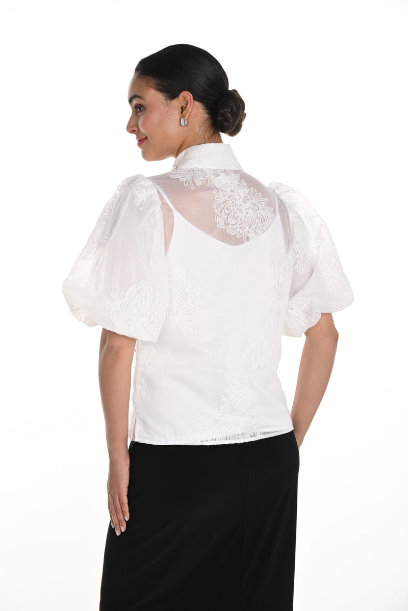 258722U - Embroidered Sheer Blouse w/ Embellishments