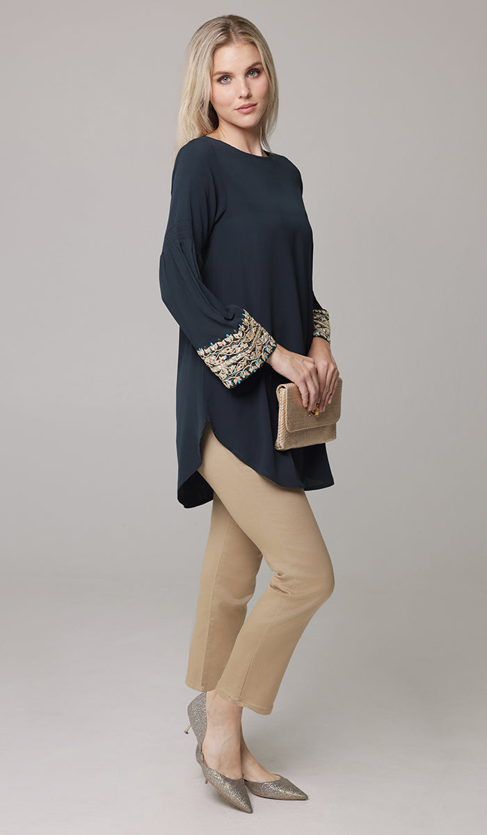 Esme Gold Embellished Formal Long Modest Tunic - Teal