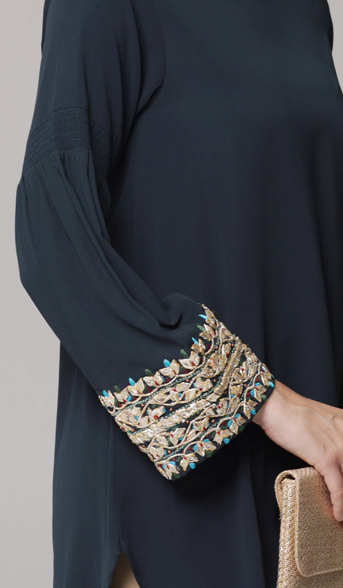 Esme Gold Embellished Formal Long Modest Tunic - Teal