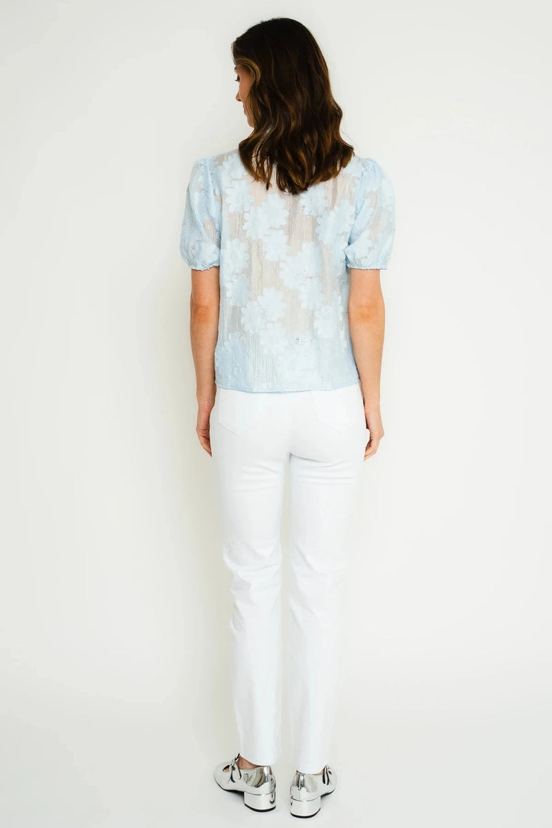 Light Blue Short Sleeve Floral Embellished Shirt