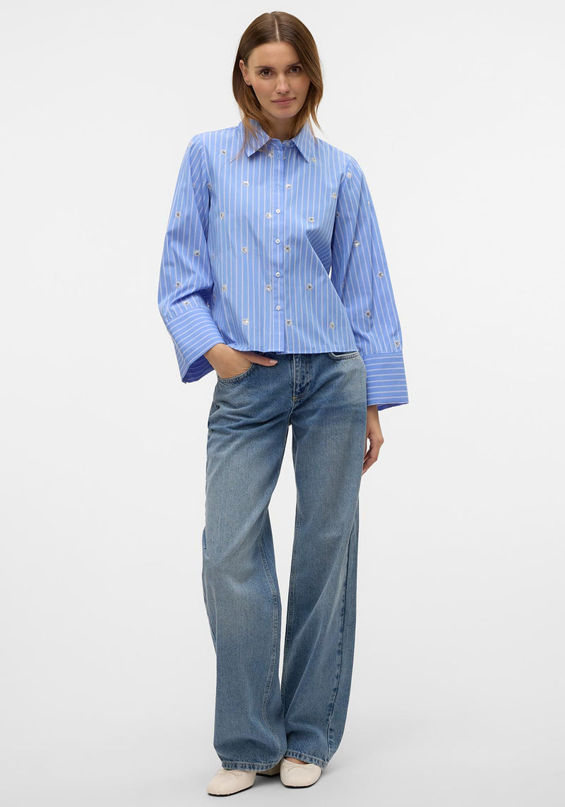 Vero Moda Leila Sequin Embellished Striped Shirt, Blue