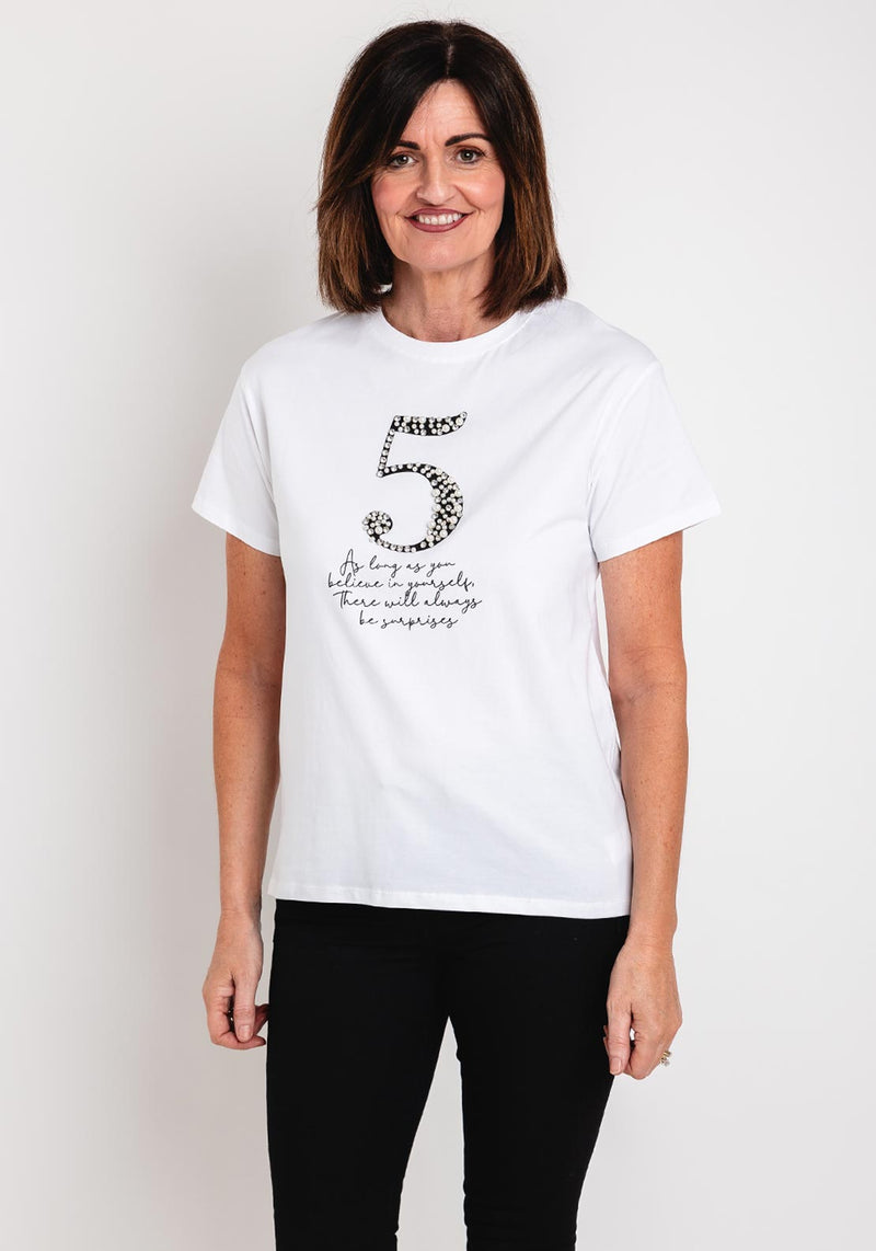 Serafina Collection No. 5 Embellished T-Shirt, White